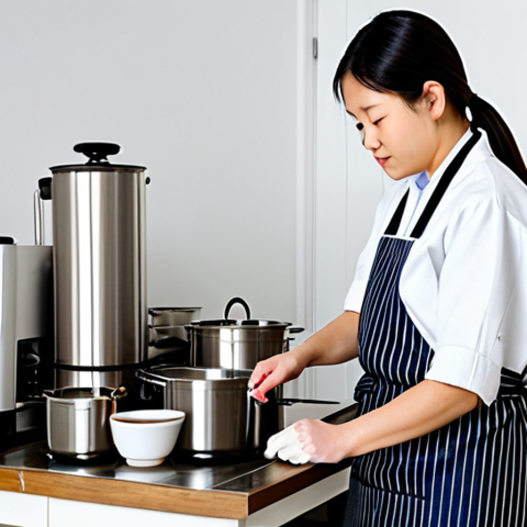 홈메이드 자가 발효 사케 만들기 - Sake Brewing Equipment Setup**

"A well-organized sake brewing setup in a clean, modern kitchen. Fea...