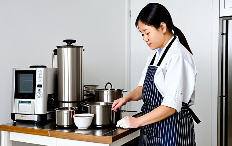 홈메이드 자가 발효 사케 만들기 - Sake Brewing Equipment Setup**

"A well-organized sake brewing setup in a clean, modern kitchen. Fea...