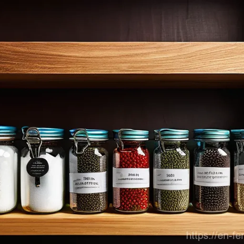 자가 발효로 만든 고기 반찬 - 0g,' next to neatly arranged glass containers. Various fresh, high-quality ingredients like non-iodi...