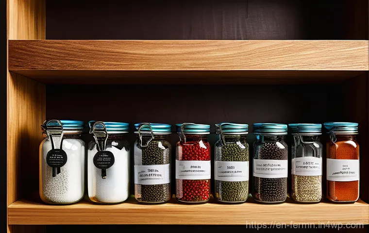 자가 발효로 만든 고기 반찬 - 0g,' next to neatly arranged glass containers. Various fresh, high-quality ingredients like non-iodi...