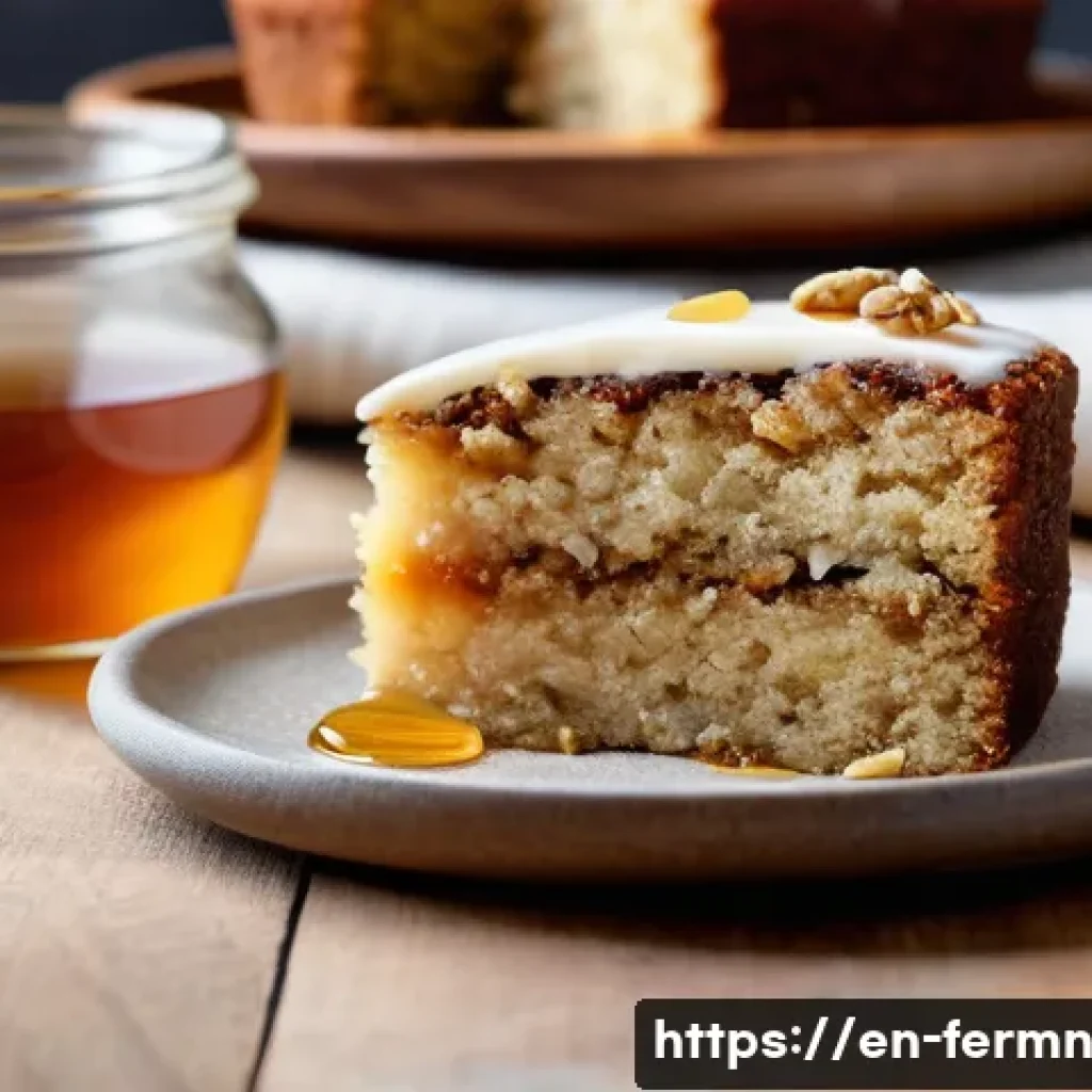 자가 발효로 만든 당근 케이크 레시피 - A close-up, high-resolution image of a rustic carrot cake slice on a wooden plate, showcasing a mois...