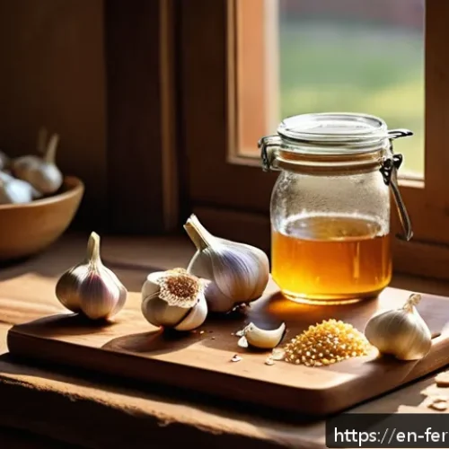 자가 발효로 만드는 마늘잼 - A rustic kitchen scene showcasing a wooden cutting board filled with freshly harvested hard-neck gar...